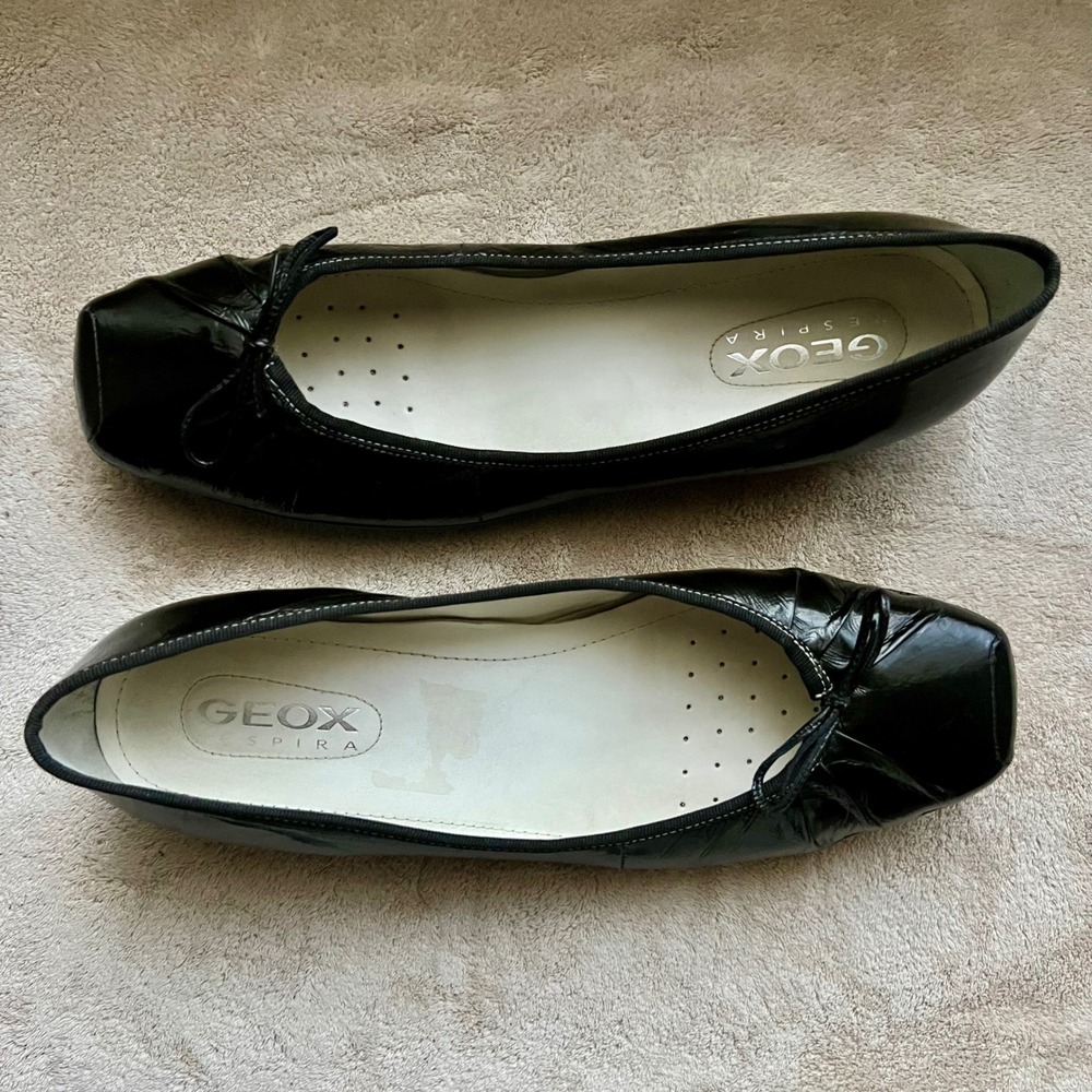 Geox Respira Women 10-10.5 EU‎ 41 Black Patent Leather Square Toe Ballet Flats